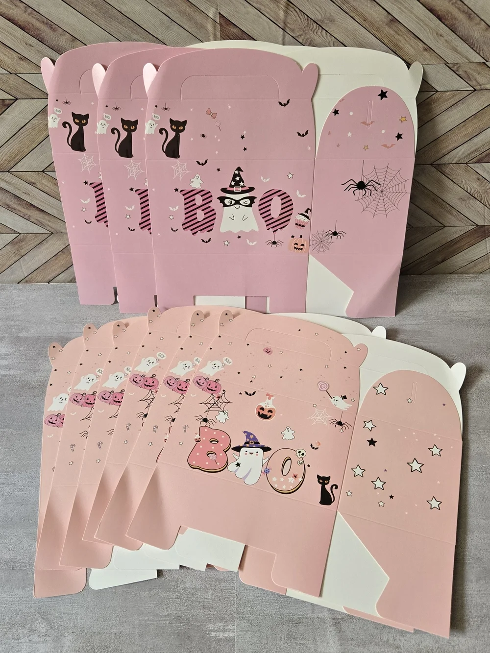 ​Pink Halloween Treat Boxes Pastel Boo Ghost Black Cat Party Favor Gift Box Set